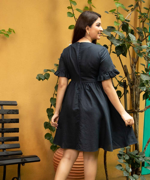 Blue Bell Sleeve Linen Midi Dress